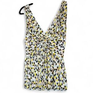Diane von Furstenberg DVF 100% Silk Gwen Knot Front Sleeveless Top Blue Yellow M